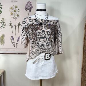 Vintage Leopard Rhinestone Glitter T-Shirt Indie Sleaze Rockstar Girlfriend OS M